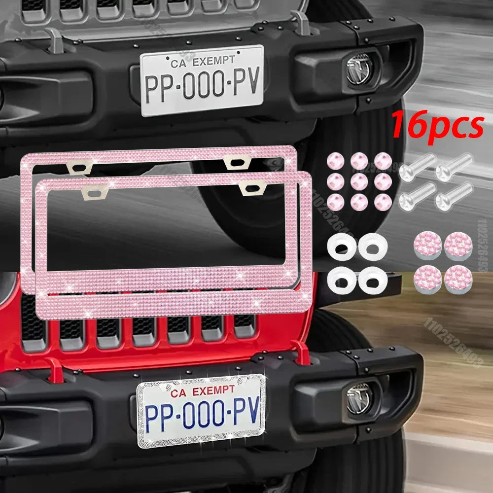 NEW Bling Crystal Car License Plate Frame Women Rhinestone License Plate Frame Cover Holder Car Accessories with Screw 31*16cm