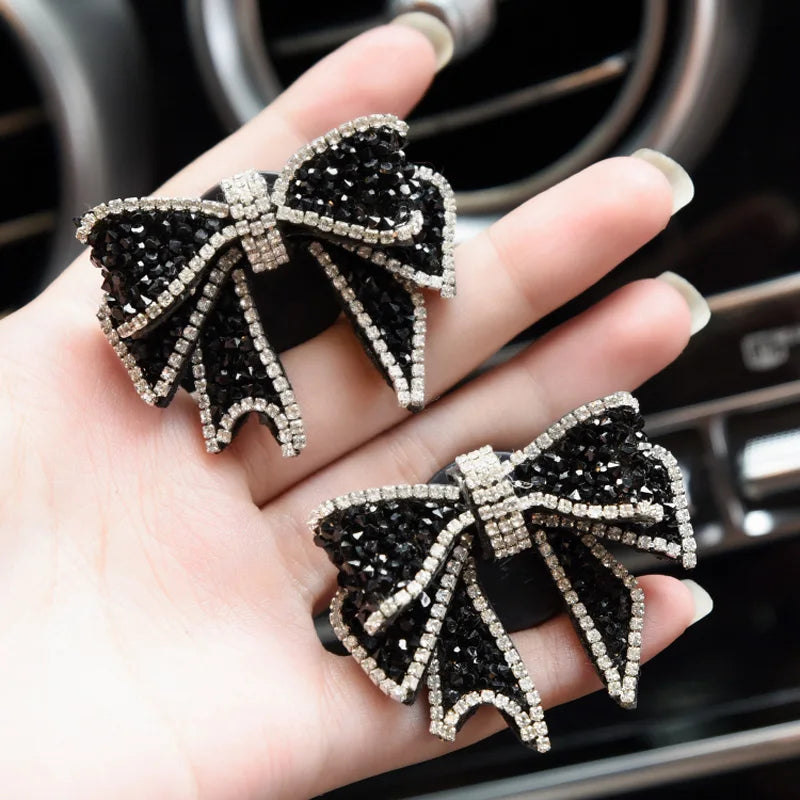 1 set Diamond Bow Flower Air Freshener Car Outlet Aromatherapy Clip Car Perfume Solid Diffuser Decoration Clips Auto Accessories