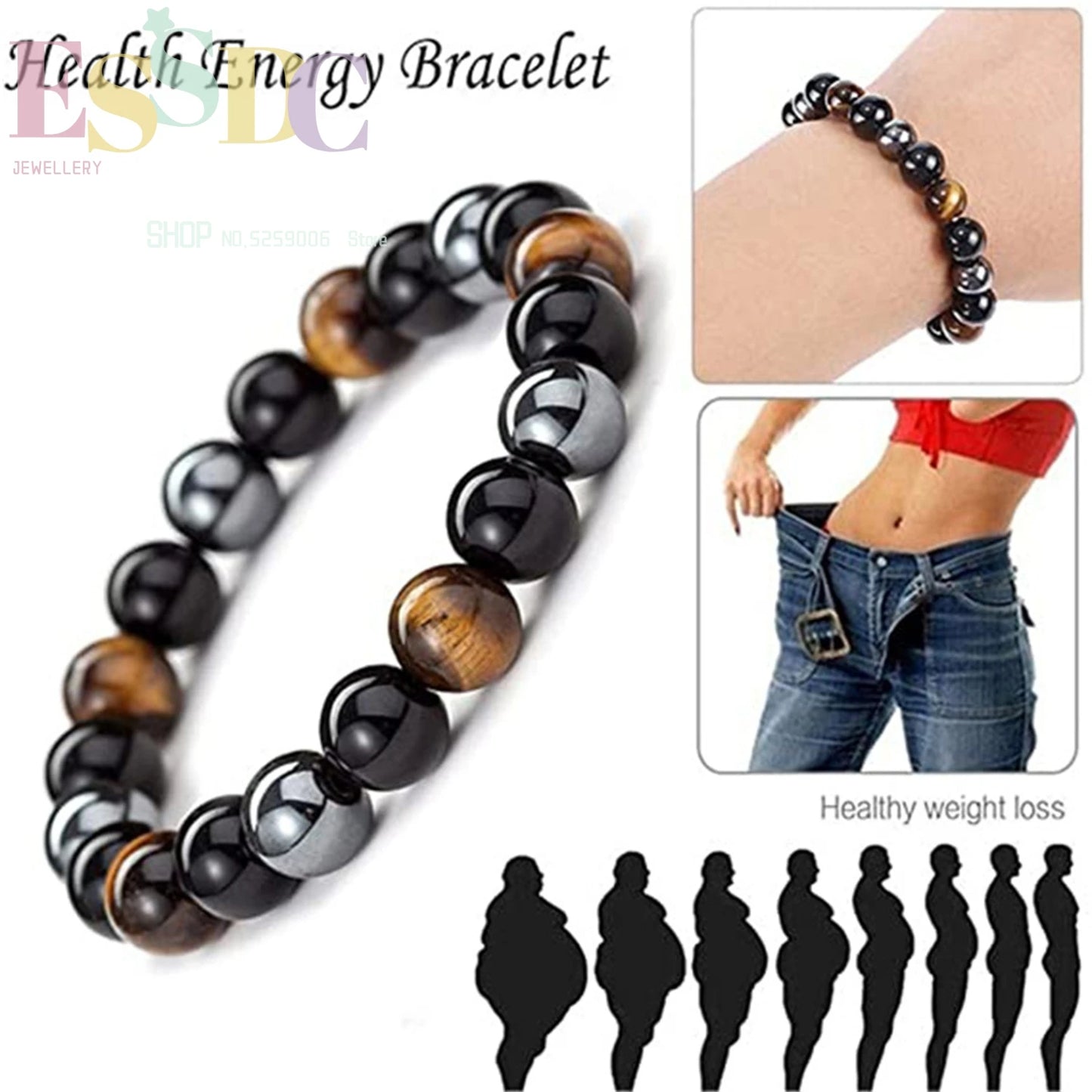 Tiger Eye & Hematite Energy Bracelet – Magnetic Healing Beads for Strength, Balance & Happy Vibes ✨