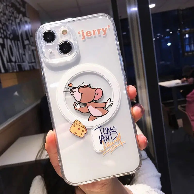 Cartoon Cute Toms Jerrys Magsafe Magnetic Phone Case for IPhone 16 15 14 13 12 11 8 Plus Pro Max X XR XSMax Soft Clear Tpu Cover