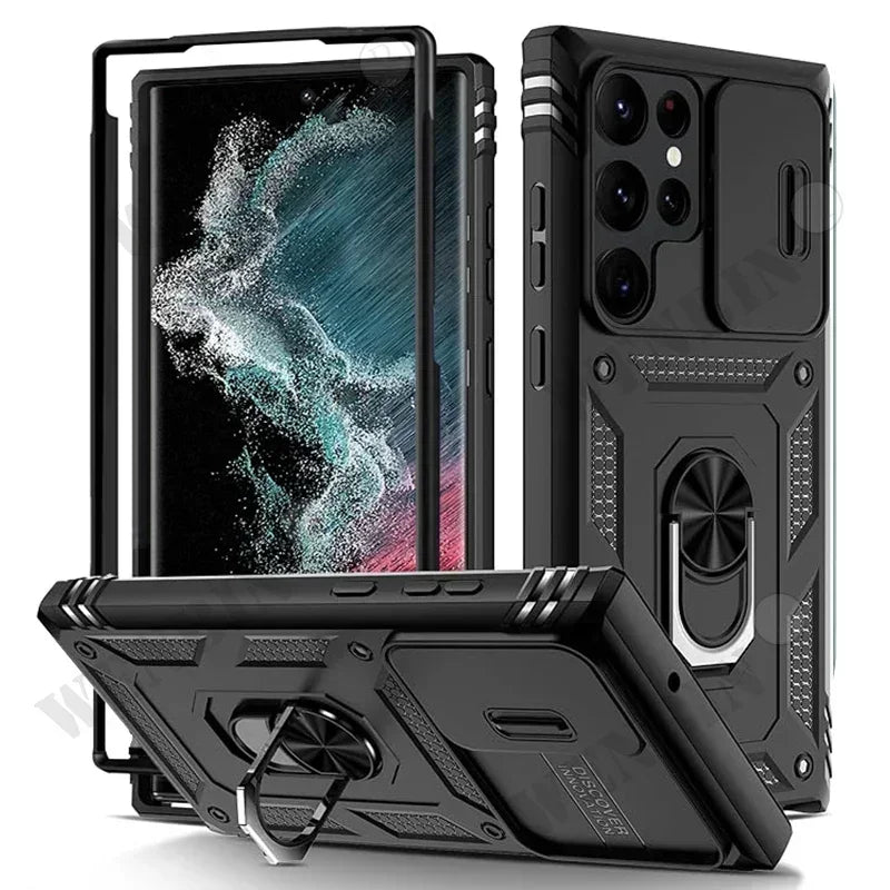 Case For Samsung S25 Ultra S24 S23 S22 Plus S24 FE A56 A55 A36 A35 A15 A16 5G Heavy Duty with Camera 360 Degree Kickstand Cover