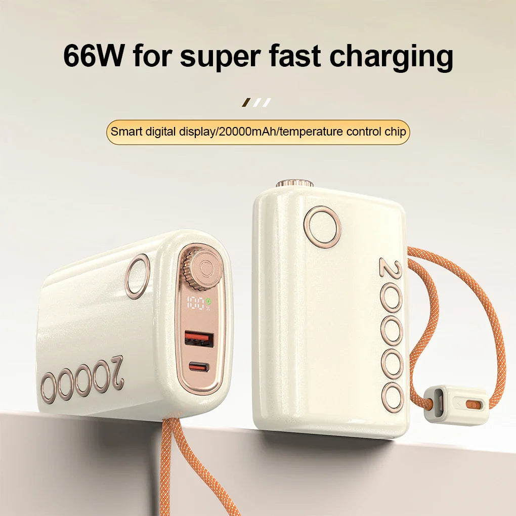 20000mAh 66W Fast Charging Power Bank Built in Cable Hanging Portable Large Capacity