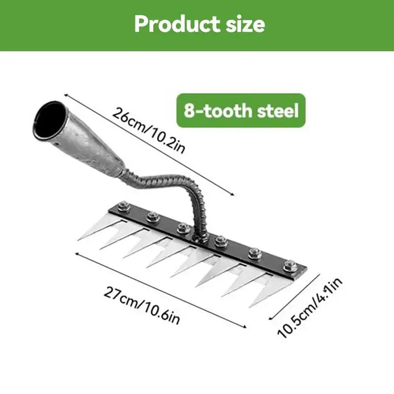 Battle Rake by Lizard Vigilante – 7/8-Teeth Carbon Steel Garden Harrow for Hardcore Weeding
