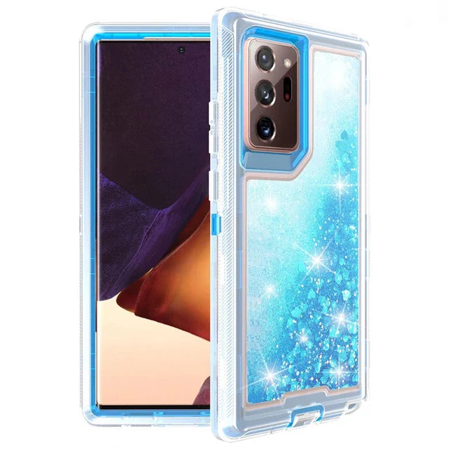 For Samsung Galaxy S23 Ultra S22 S21 S20 S10 Plus Note 20 10 Heavy Duty Transparent Glossy Shockproof Liquid Glitter Rugged Case