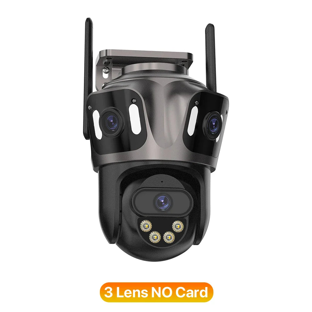 Three Screen WIFI IP Camera Outdoor 4K Dual Lens PTZ Camera Ai Human Detection IP66 Waterproof CCTV Video Security Camera iCsee