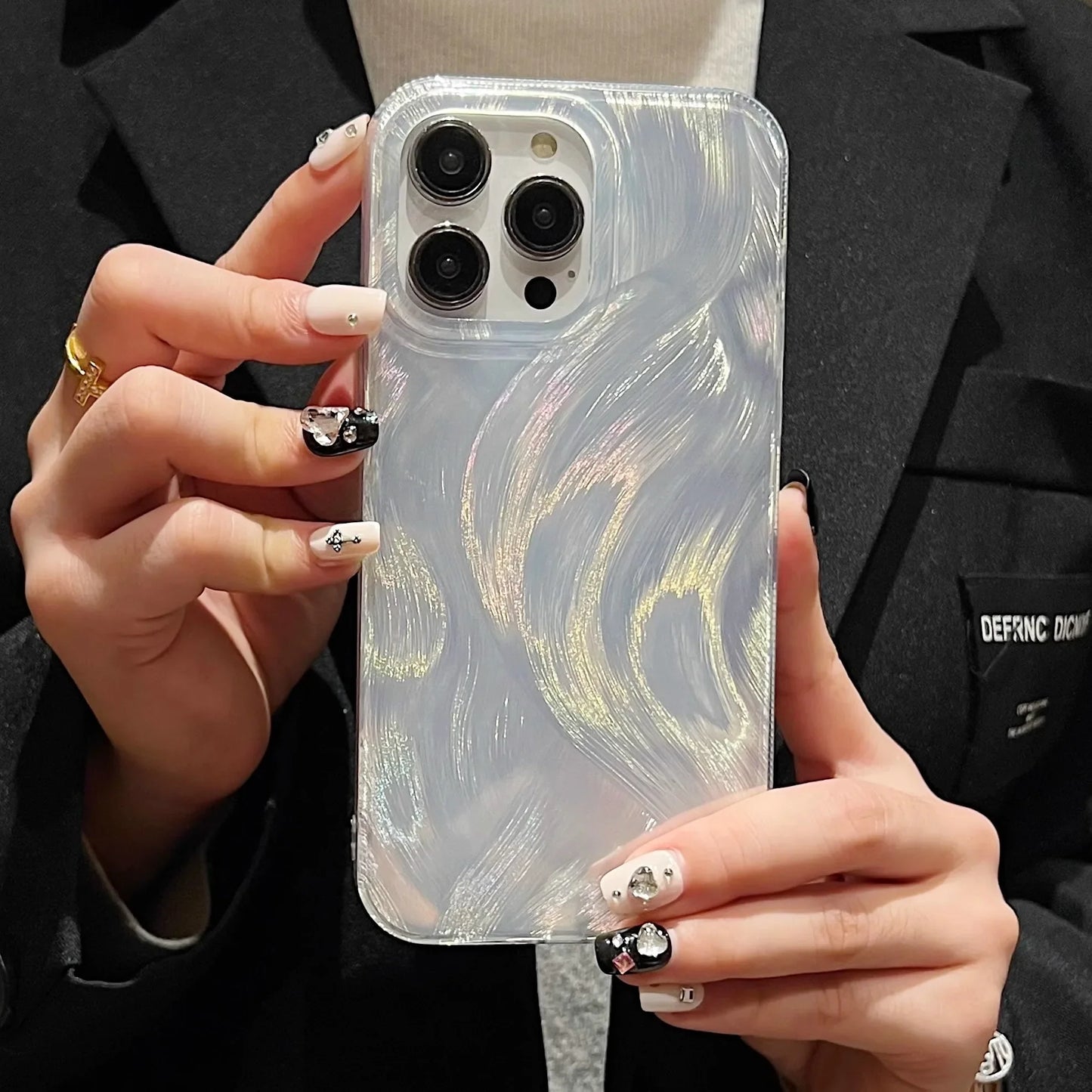 Luxury laser silver gradient silicone case for iPhone 16 15 14 13 12 11 Pro Max Plus anti slip edge protection soft phone cover