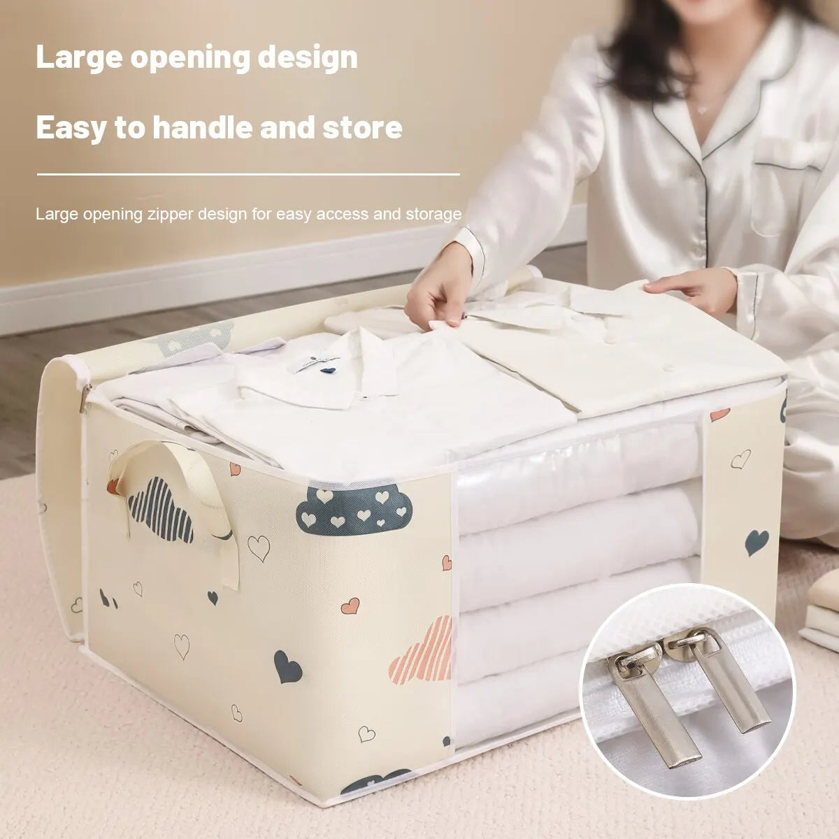Tidy Titan Storage Bag – Foldable, Large-Capacity Organizer with Zipper & Reinforced Handles for Clothes, Blankets, and Bedding