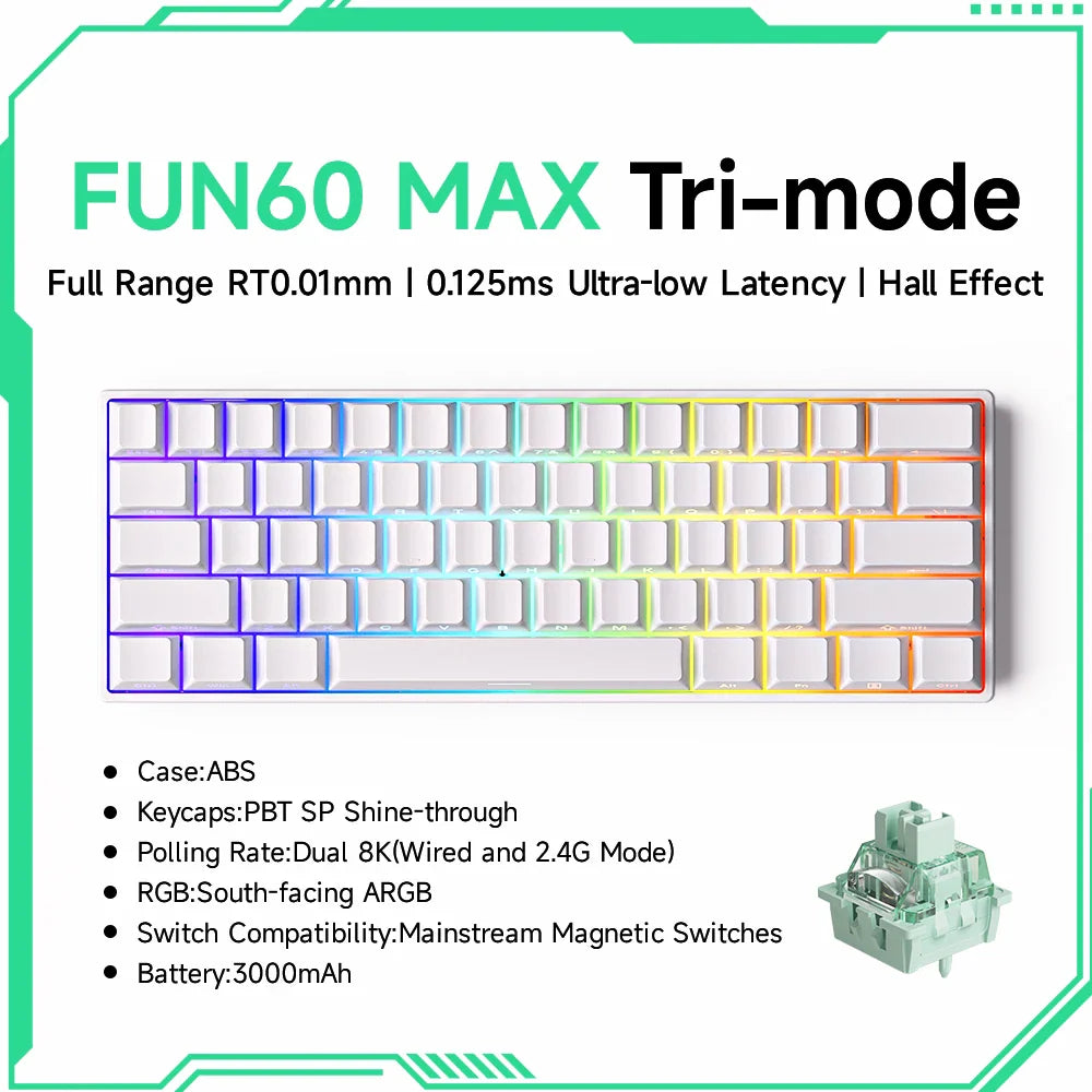 MONSGEEK FUN60 PRO&MAX HE Machanical Keyboard Magnetic Switch 60% Wireless Gaming Keyboard Rapid Trigger 8K ARGB Custom Keyboard
