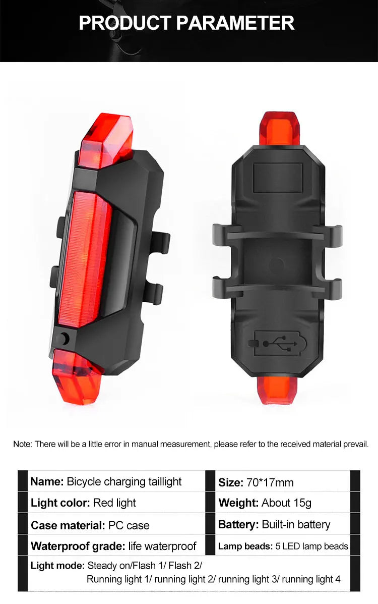 USB Rechargeable Bike Light Taillight Easy to Install 3 Modes Bicycle Light Accessories for the Bicycle - THOOBO!