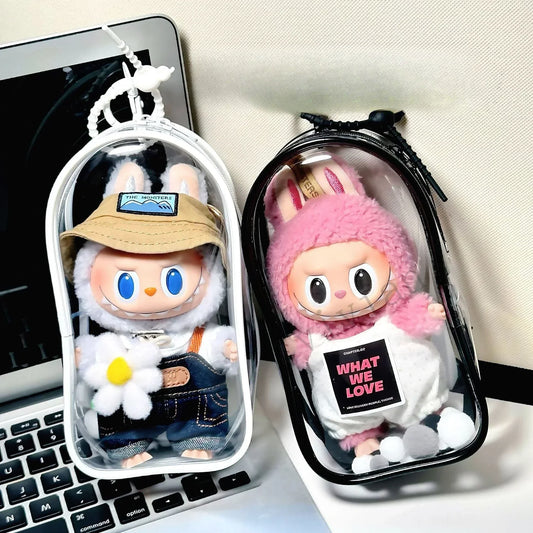 Colorful Transparent Protector Case Organizer Box for 15-17cm Ropa Labubu Outdoor Display Bag With Keychain Doll Accessories