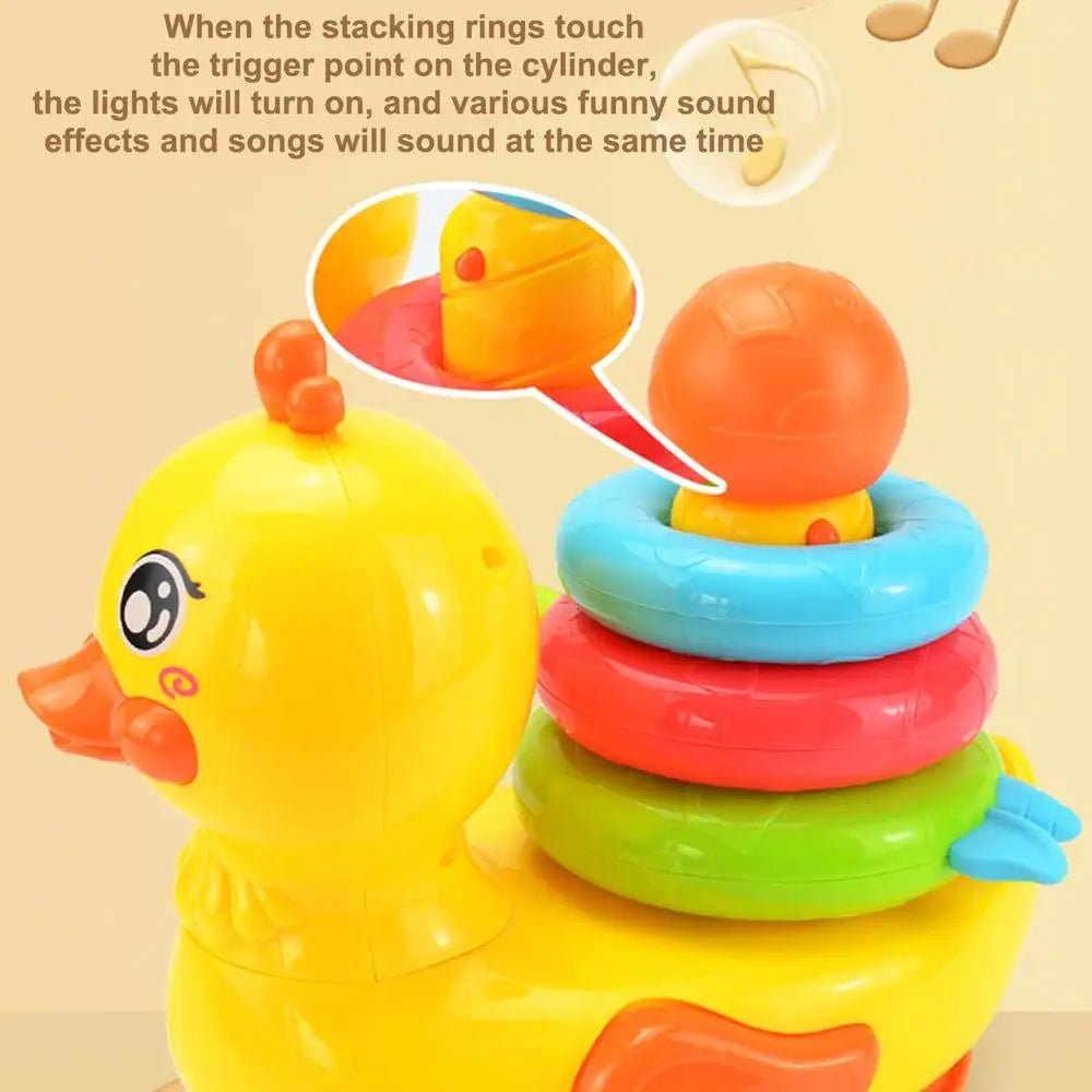 Moving Duck Toys Electric Duck Teether Ring Colorful Interactive Electric Children Toy With Music And Lights For Home - THOOBO!