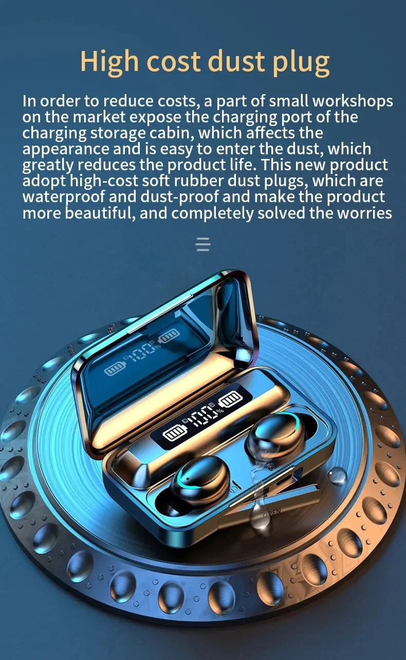 F9 PulsePods – Waterproof HiFi Bass Earbuds with LED Charge Display + Power Bank Case | Bluetooth 5.0, Touch Control, Noise-Canceling