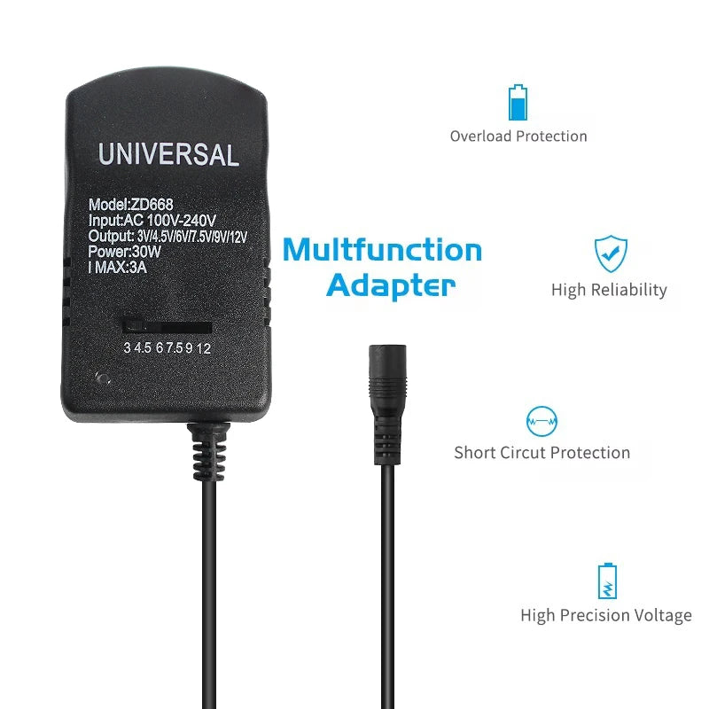 VoltFlex 30W Multi-Voltage Power Adapter – 220V to 12V converter with 7 plug set for ultimate device compatibility - THOOBO!