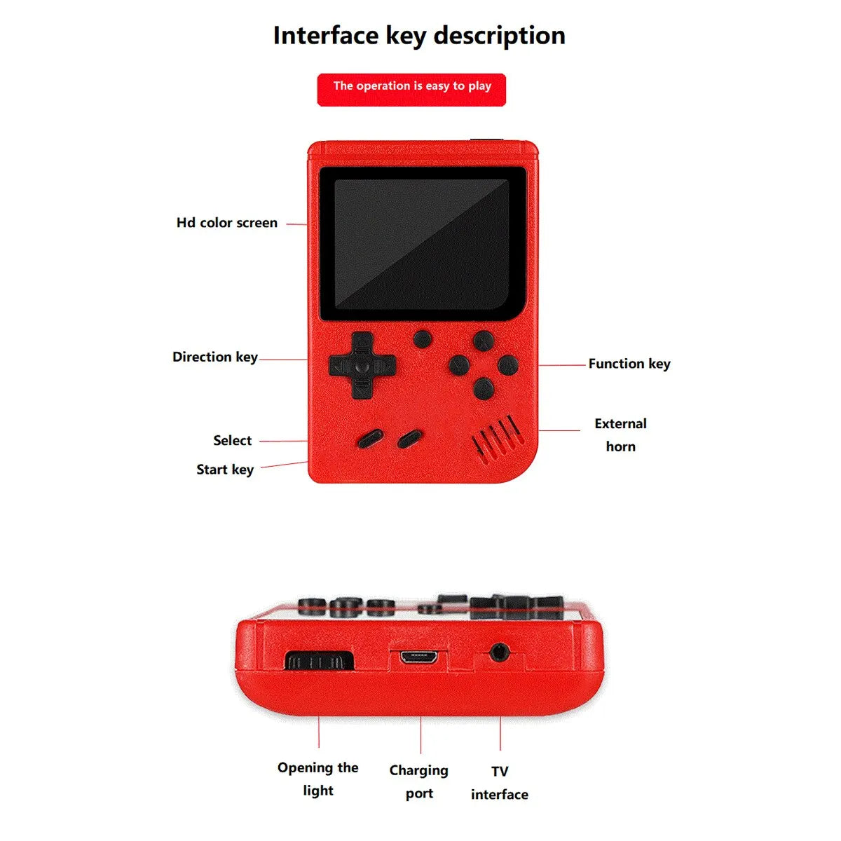 A Red Retro Classic Games Children's Handheld Small Game Console With Hundreds Of Game Charging Can Be Connected To The TV - THOOBO!