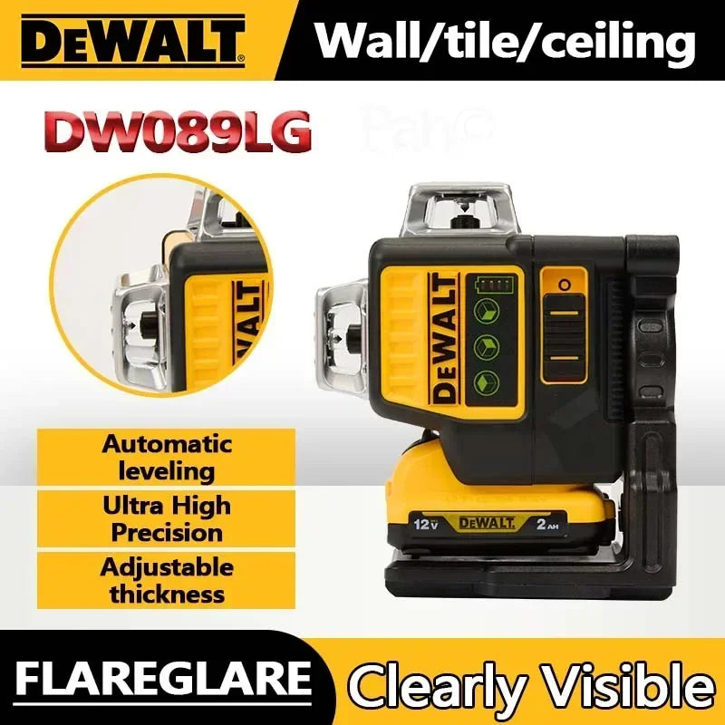 DEWALT DW089LG 360° Green Beam Laser Beast – Precision Leveling on All Sides with Built-In Battery Power