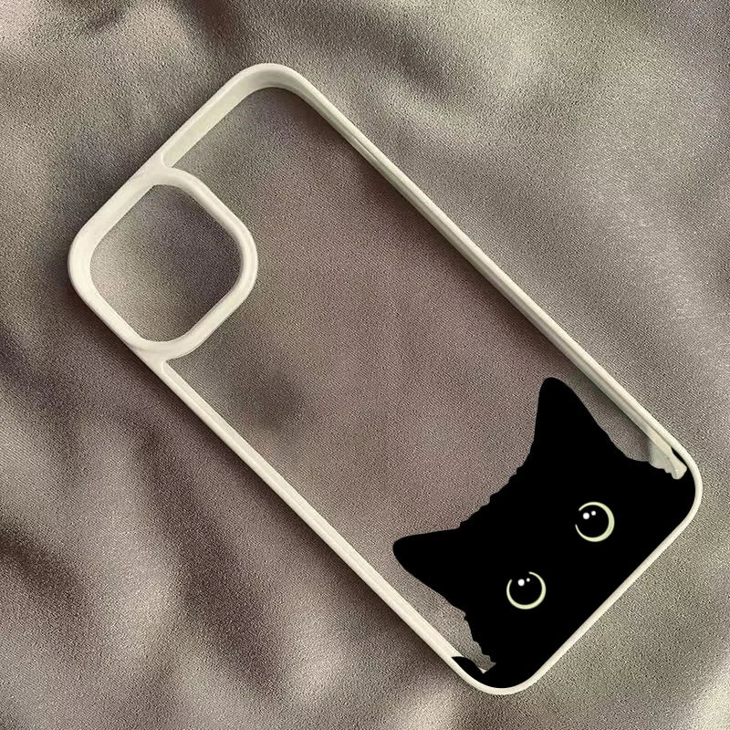 Phone Case For Xiaomi Redmi 14C 13C 12C 4G Poco X6 X5 Pro Redmi Note 14 13 12 11 Pro Plus 5G Clear Cute Black Cat Pattern Cover