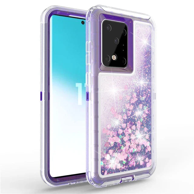 For Samsung Galaxy S23 Ultra S22 S21 S20 S10 Plus Note 20 10 Heavy Duty Transparent Glossy Shockproof Liquid Glitter Rugged Case