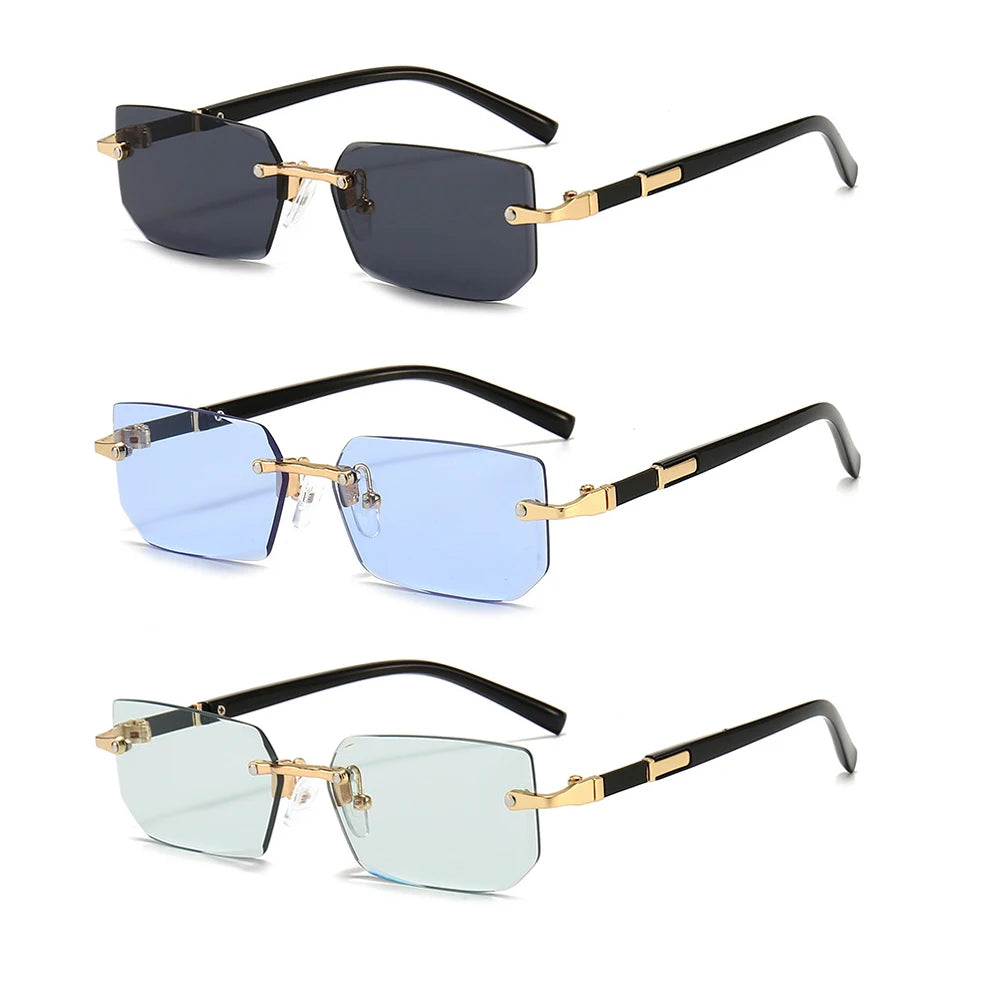 Rimless Sunglasses Rectangle Fashion Popular Women Men Shades Small Square Sun Glasses For Female Male Summer Traveling Oculos - THOOBO!