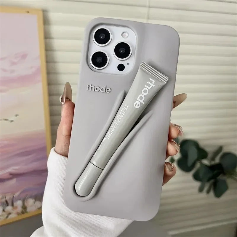 Fashion Lip Gloss Portable Silicone Shockproof Phone Case with Lipstick Suitable for IPhone 11 12 13 14 15 16 17 Pro Max Plus