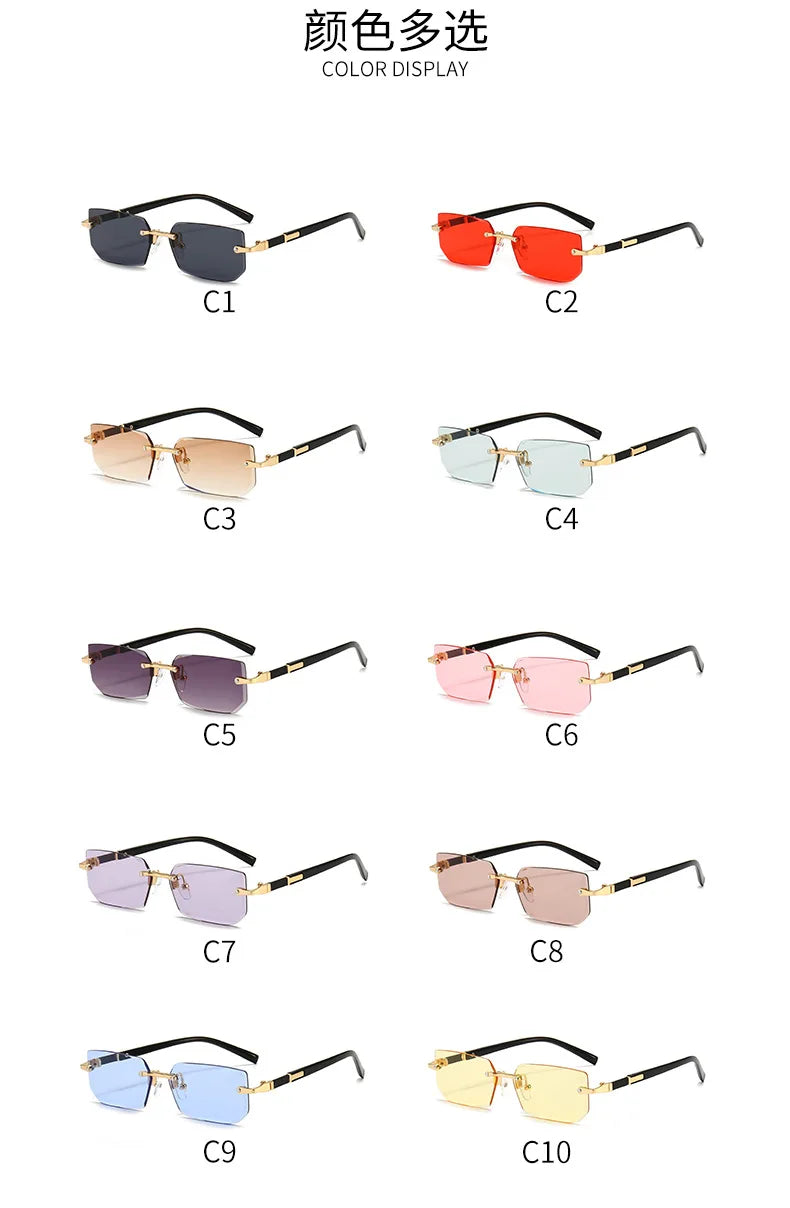 Rimless Sunglasses Rectangle Fashion Popular Women Men Shades Small Square Sun Glasses For Female Male Summer Traveling Oculos - THOOBO!