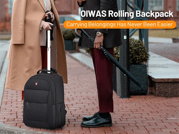 OIWAS AeroRoll 20" Convertible Trolley Backpack — Waterproof Business & Travel Carry-On with Laptop Compartment