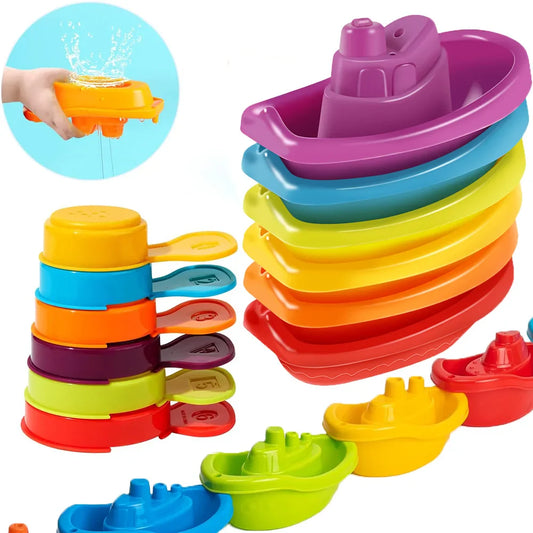 Baby Stacking Bath Toys – Rainbow Cups, Boats & Spoons Set