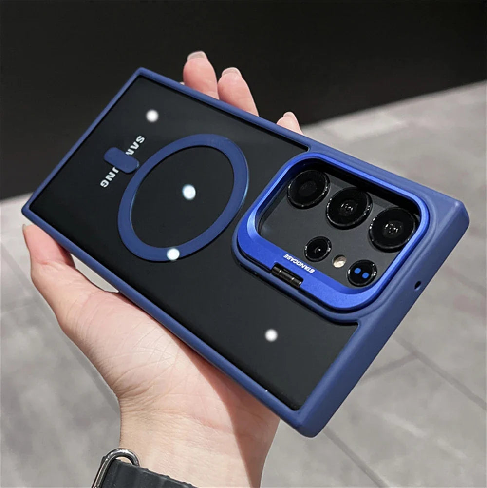 Camera Bracket Magnetic Clear Case For Samsung S24 S25 Ultra S23 S22 Plus For Magsafe Wireless Charge Shockproof Bumper Cover