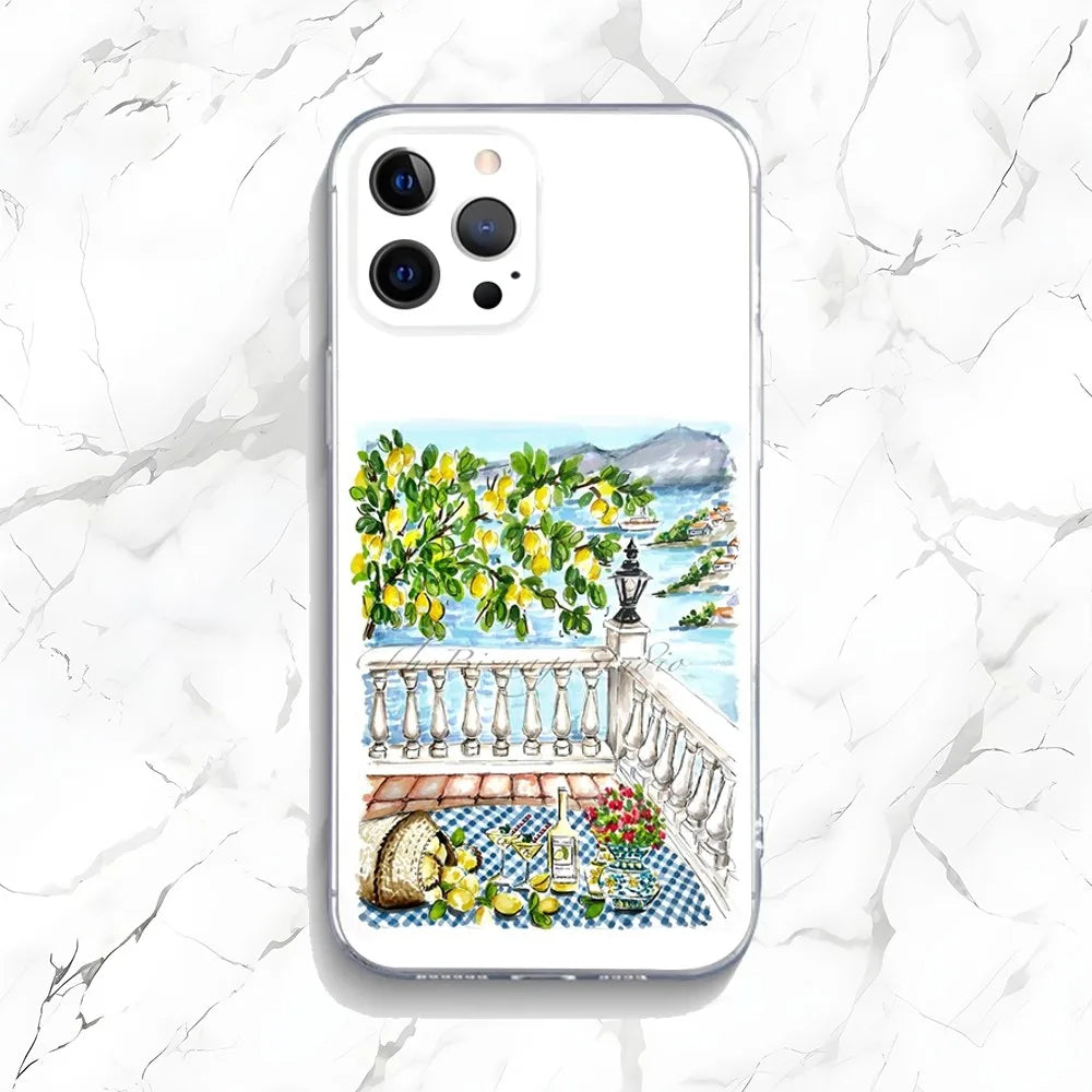 Ocean Wine Glass Lemon Phone Case for iPhone 16 15 14 13 12 11 Pro Max Mini X XS XR 7 8 Plus SE4 Shockproof Soft Cover Fundas