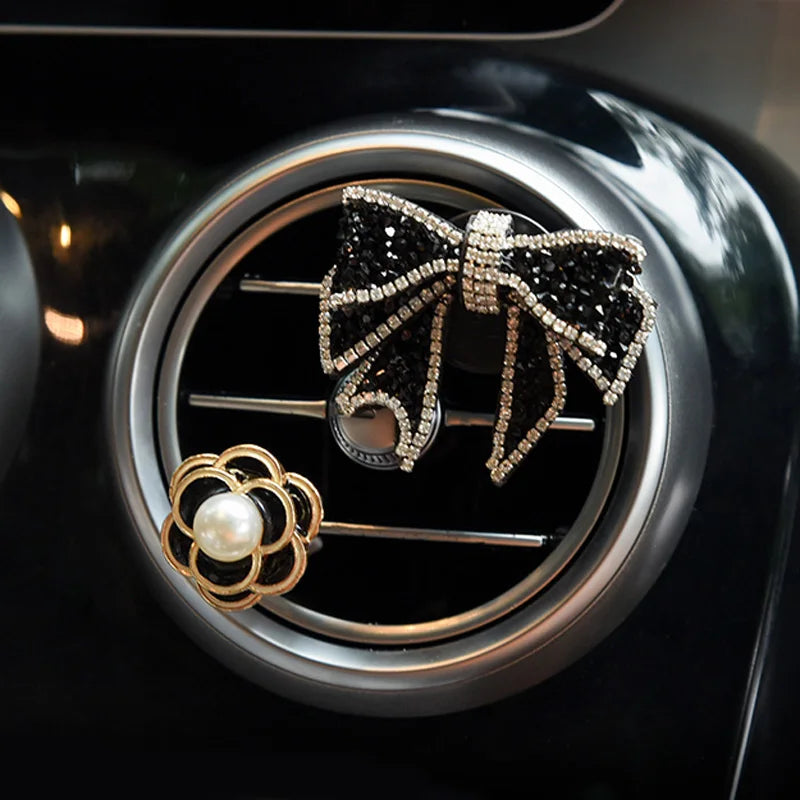 1 set Diamond Bow Flower Air Freshener Car Outlet Aromatherapy Clip Car Perfume Solid Diffuser Decoration Clips Auto Accessories