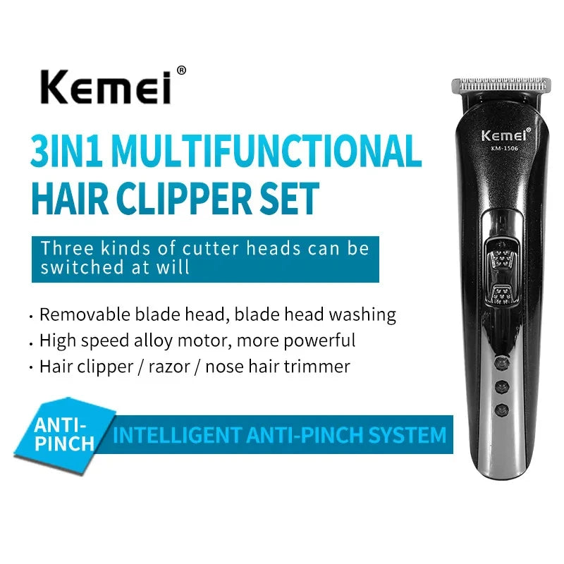 ⚡️Kemei KM-1506 – The 3-in-1 Electric Grooming Beast for Face, Fuzz & Flair | USB Rechargeable Precision Trimmer