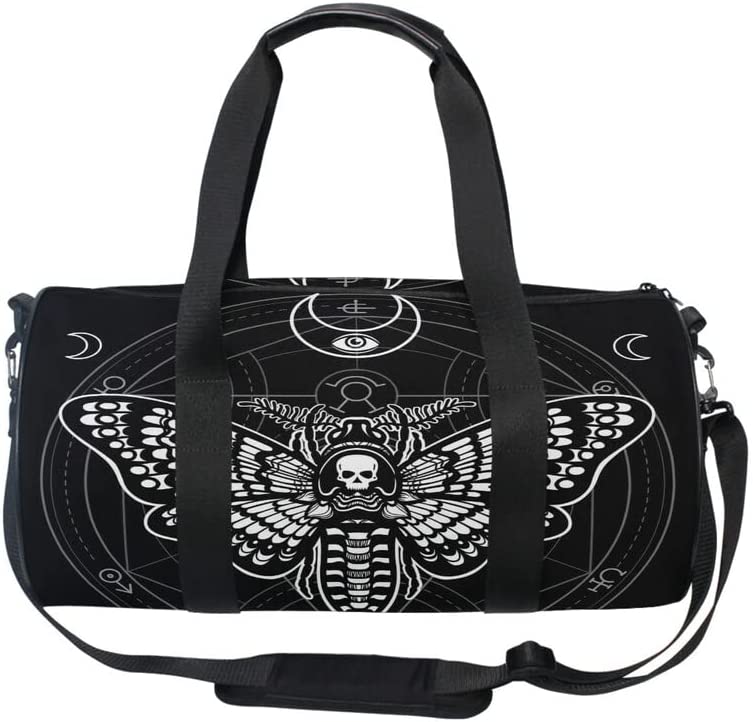 ShadowMoth Traveler — Gothic Skull & Moth Canvas Duffle Bag for Gym, Travel & Night Flights