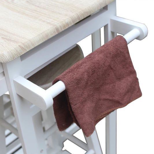 White Haven Foldable Dining Cart Set — Space-Saving Semicircle Kitchen Island with Wooden Handle & Round Stools