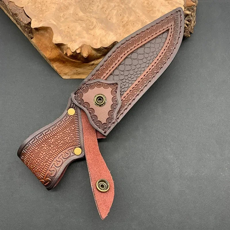Ironhide EdgeGuard Leather Knife Sheath — Handcrafted Cowhide Belt Sheath with Buckle Pocket for Everyday Carry