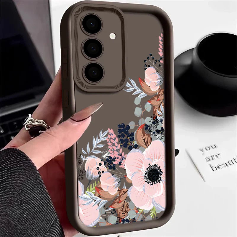 Flower Print Case For Samsung Galaxy S25 S24 S23 S22 Ultra S21 S24 FE A55 A54 A34 A15 A14 A35 A52 A53 A25 A16 5G Soft TPU Cover