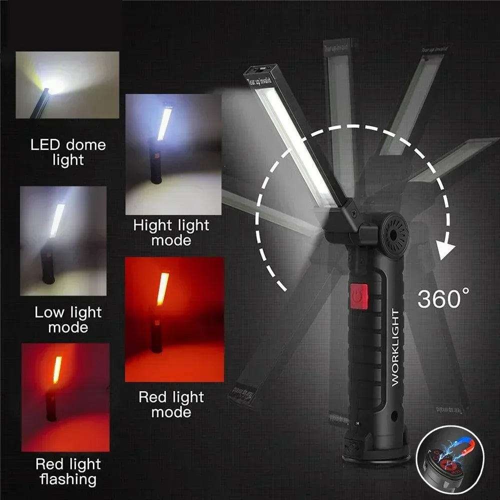 “Grip & Glow Pro” Magnetic COB LED Work Light – Pocket Torch Meets Power Bank