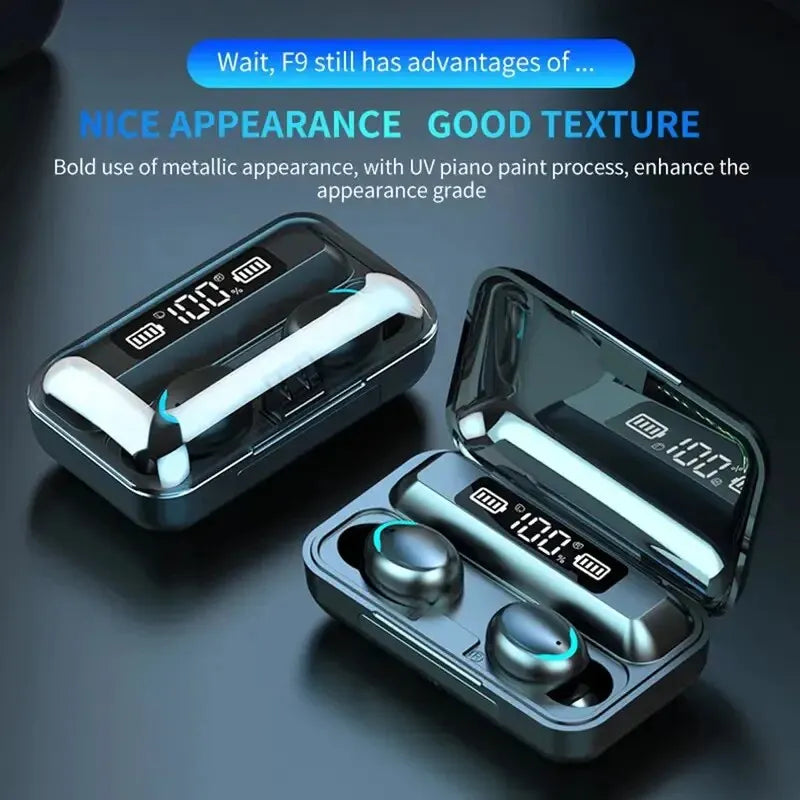 F9 PulsePods – Waterproof HiFi Bass Earbuds with LED Charge Display + Power Bank Case | Bluetooth 5.0, Touch Control, Noise-Canceling