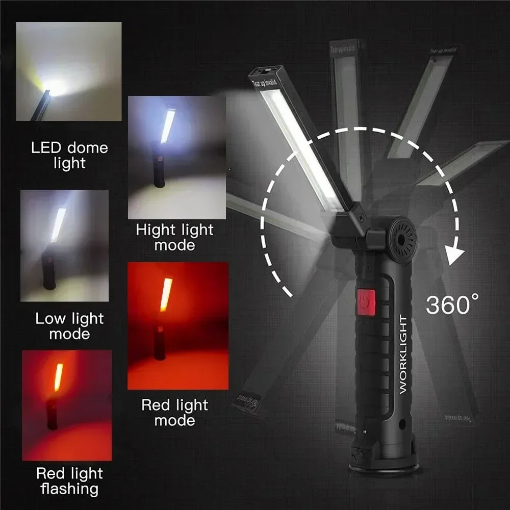 “Grip & Glow Pro” Magnetic COB LED Work Light – Pocket Torch Meets Power Bank