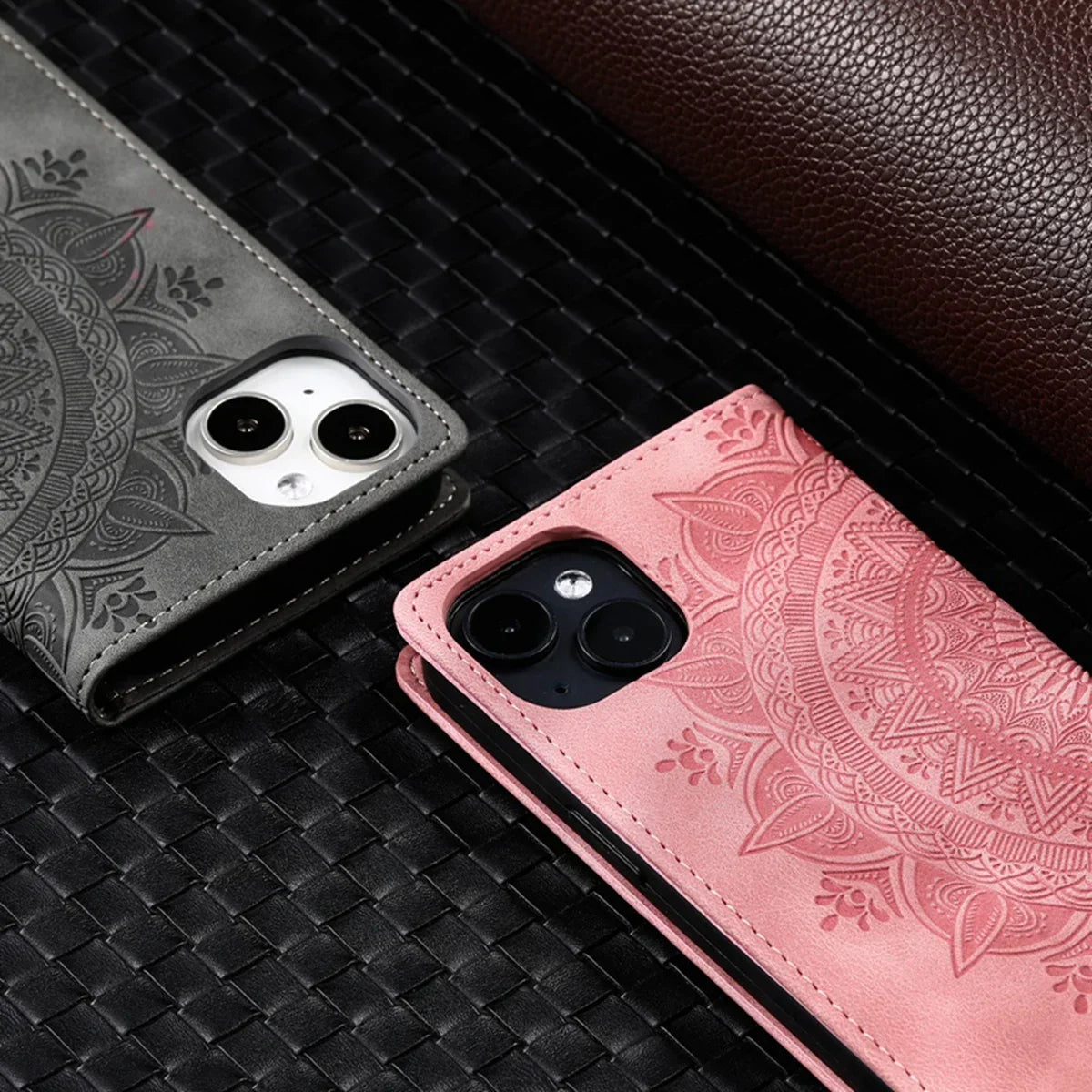 Embossed Totem Wallet Case with Card Slots for iPhone 16 15 14 13 12 11 Pro Max 13 Pro X XR 7 8 Plus Magnetic Leather Flip Cover