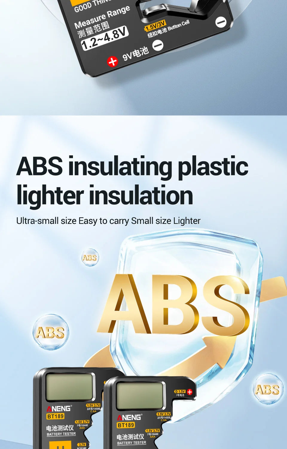 ANENG BT189 Button Cell Battery Tester 9V N D C AA AAA Universal Household LCD Display Battery Tester Power Bank Detectors Tools - THOOBO!