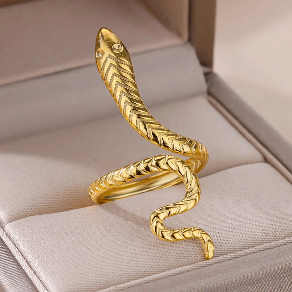 Golden Serpent Coil Ring — Gothic 18K Shine, Stainless Bite, Unisex Power Charm (Christmas Limited Edition)