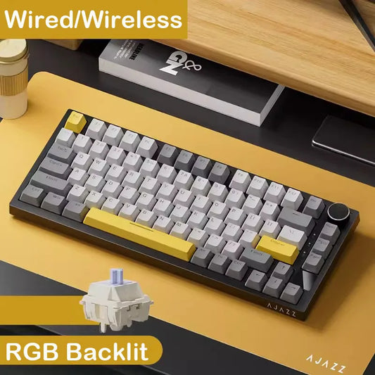 AJAZZ AK820 Pro Wired&Wireless Mechanical Gaming Keyboard Tri-Mode RGB Backlit Hot-Swappable Switches,70% Compact Layout,PC/Mac