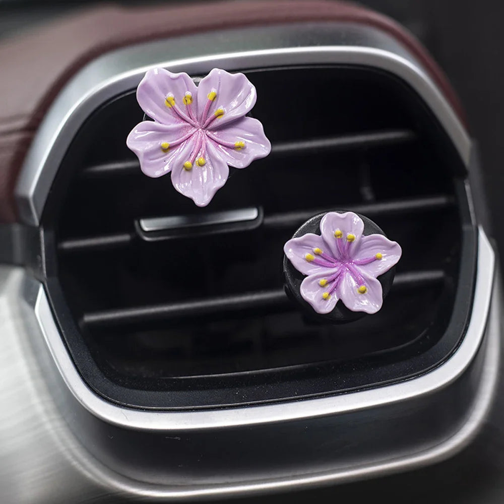 2pcs Car Perfume Clip Flower Air Outlet Car Air Freshener Peach Blossom Aroma Diffuser Car Decoration Accessories Fresh Air