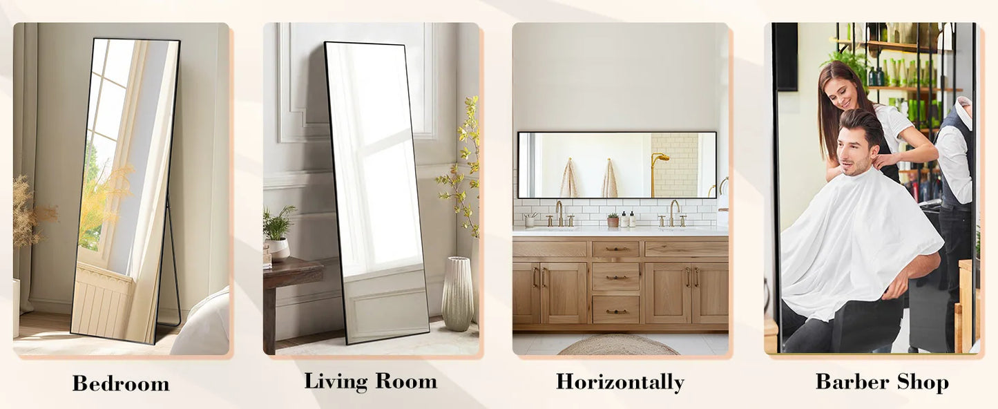 JHK GlamFrame 64"x21" Full-Length Mirror // Lean It, Hang It, Love It – Aluminum Chic for Any Room Vibe