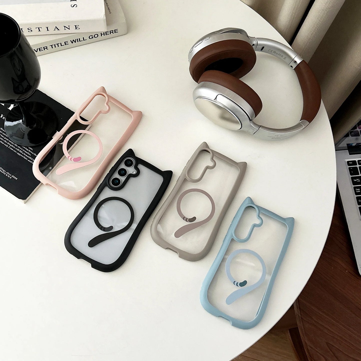 Magnetic Magsafe Case For Galaxy S25 Plus Lovely Cat Ear Cover For Samsung Galaxy S23 S24 Transparent Hard Shockroof Phone Shell