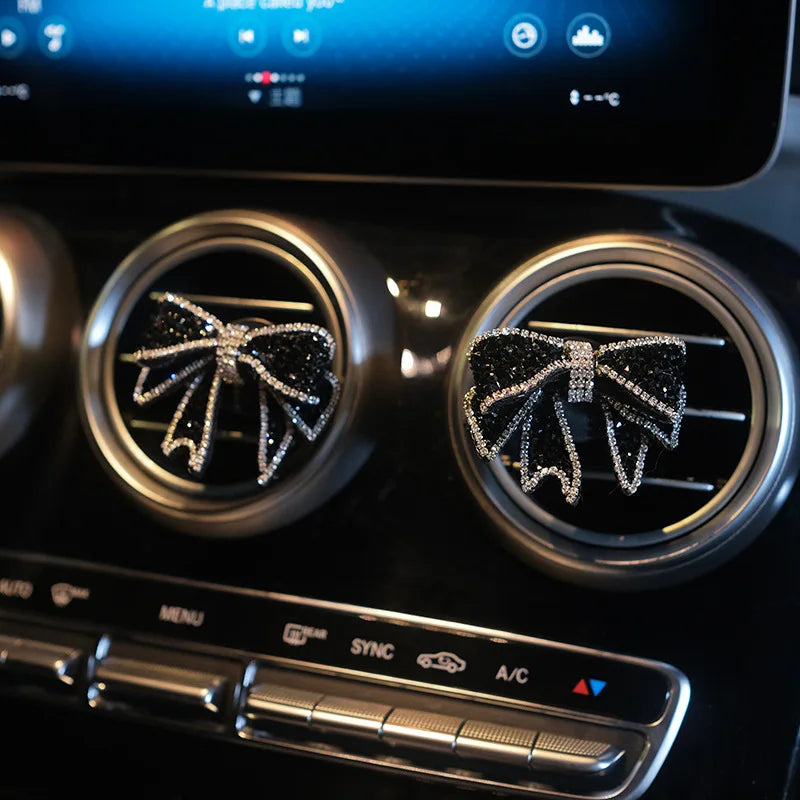 1 set Diamond Bow Flower Air Freshener Car Outlet Aromatherapy Clip Car Perfume Solid Diffuser Decoration Clips Auto Accessories