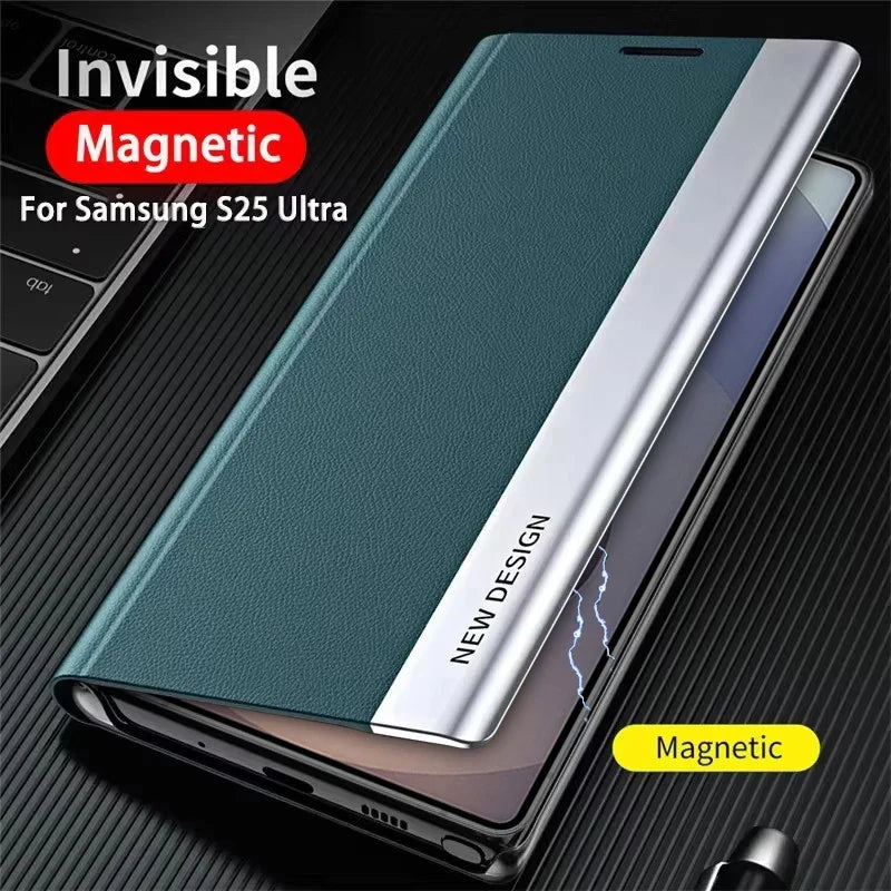 Luxury Leather Flip Case For Samsung Galaxy S25 S24 S23 S22 S21 S20 Ultra Plus S23 S21 S24 FE Note 20 Ultra 10 Plus Stand Cover