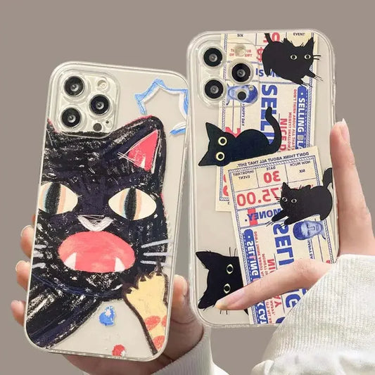 Doodle Angry Cat Case for Iphone 13 16 Pro Max 11 12 14 15 Pro Max 7 8 Plus 13 Mini XS XR SE 2022 13Pro Back Cover Clear Fundas