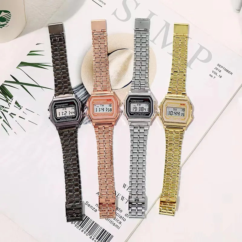 TickTock Vintage LED Digital Steel Strap Watch with Stopwatch, Alarm & Backlight for Men & Women