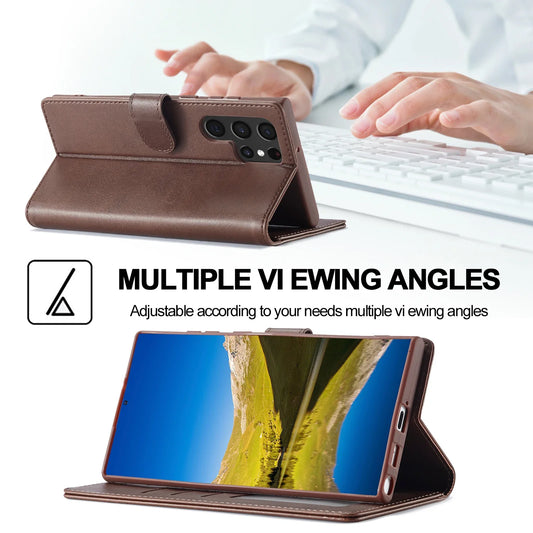 Leather Wallet Case For Samsung Galaxy S25 S24 S23 S22 Ultra S21 S20 FE S10 S9 Plus Note20 10 Plus Business Flip Card Cover
