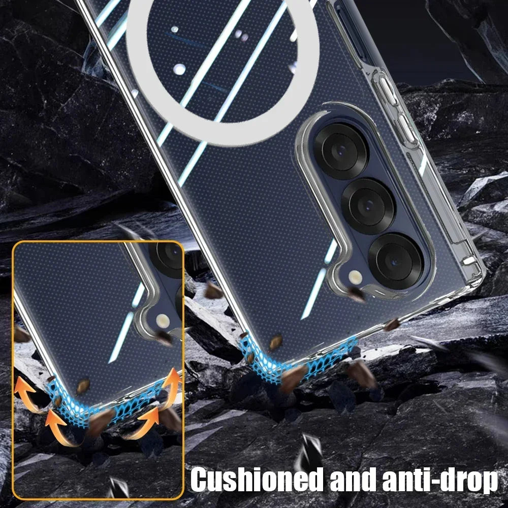 Magnetic Phone Case For Samsung Galaxy Z Fold 6 7 Clear Shockproof Cover Wireless Charging for Magsafe Shell For Z Fold7 Fold6